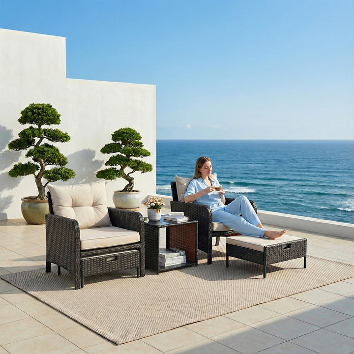 Masami Outdoor Sofa Set  2 Single seater with 2 ottoman and 1 Center Table (Black)