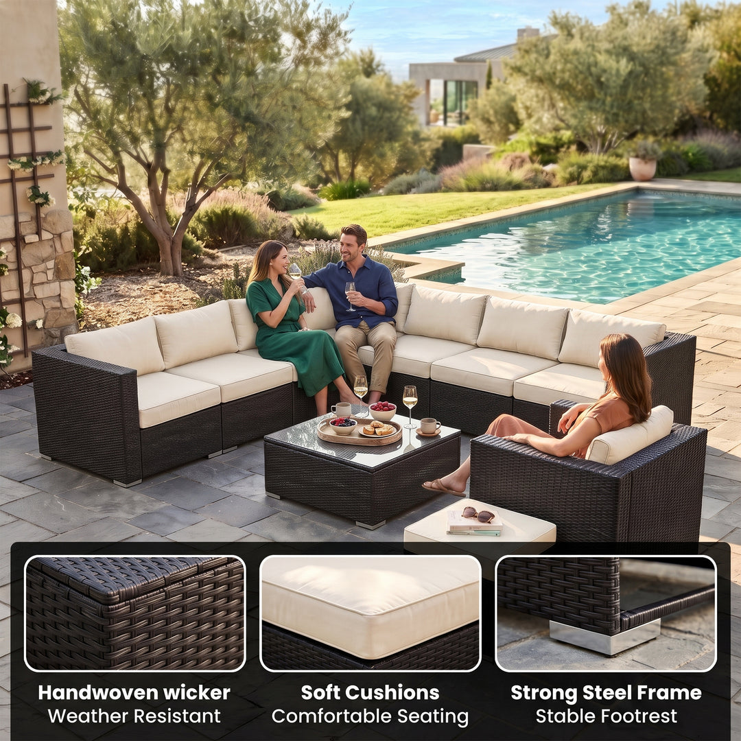 Arena Outdoor Sofa Set 7 Seater, Single seater and 1 Center Table With 1 Side Table Set (Black)