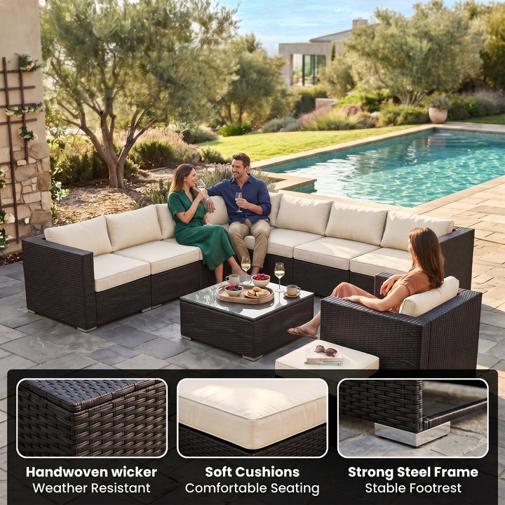 Arena Outdoor Sofa Set 7 Seater, Single seater and 1 Center Table With 1 Side Table Set (Black)