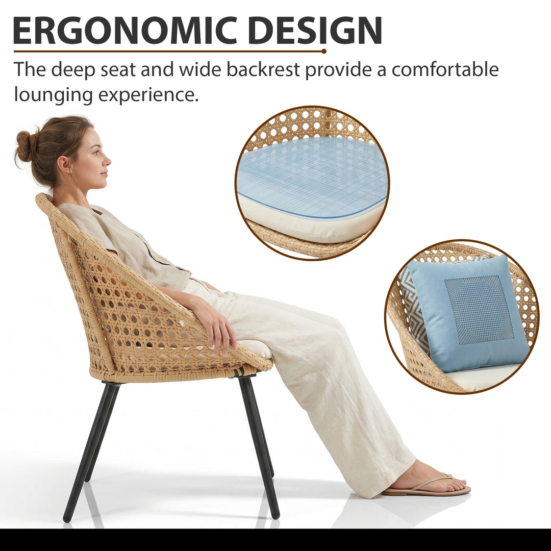 Hell Outdoor Patio Seating Set 2 Chairs and 1 Table Set (Tan + White)