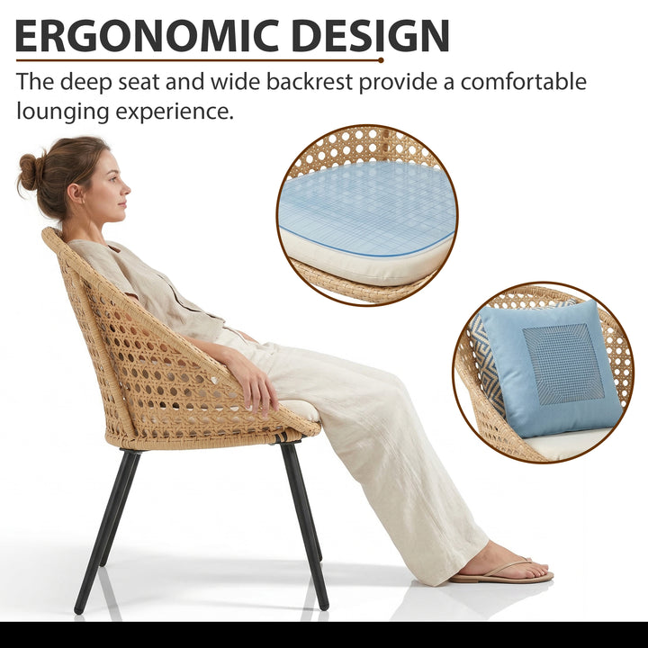 Hell Outdoor Patio Seating Set 2 Chairs and 1 Table Set (Tan + White)