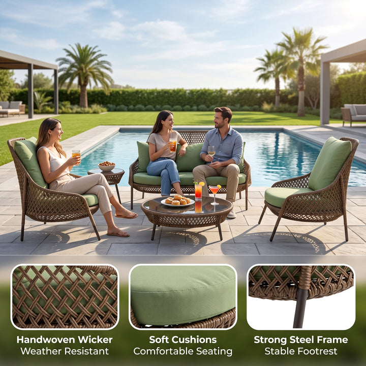 Gustavo Outdoor Sofa Set 2 Seater , 2 Single seater , 1 Side table and 1 Center Table (Brown)