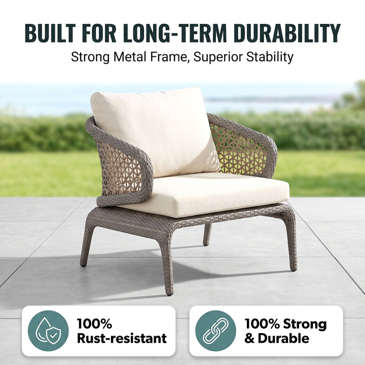 Bart Outdoor Garden Balcony Sofa Set  3 Seater , 2 Seater ,2 Single Seater and 1 Center Table With 1 Side Table and 1 Ottoman Set (Grey)