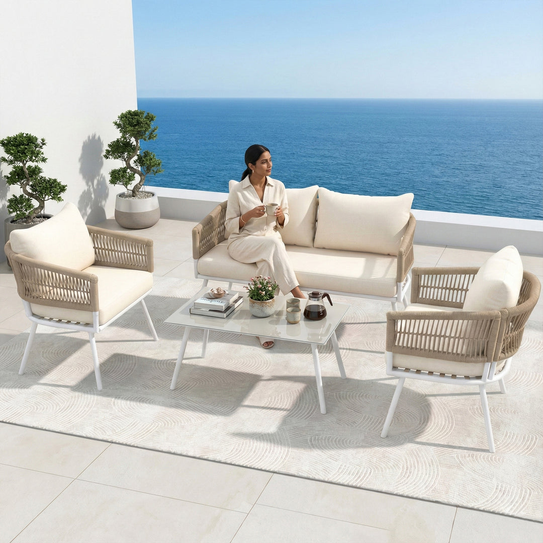 Frias Outdoor Sofa Set 2 Seater, 2 Single seater and 1 Center Table Braided & Rope