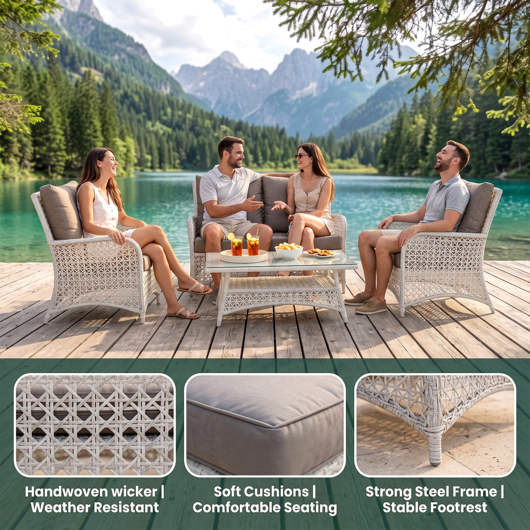 Alfonsi Outdoor Sofa Set 2 Seater, 2 Single seater and 1 Center Table (Beige + Brown)