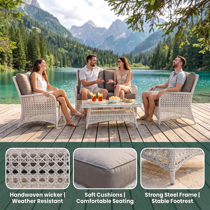 Alfonsi Outdoor Sofa Set 2 Seater, 2 Single seater and 1 Center Table (Beige + Brown)