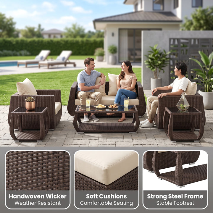 Gabriella Outdoor Sofa Set 2 Seater , 2 Single seater , 2 Side table and 1 Center Table (Brown)