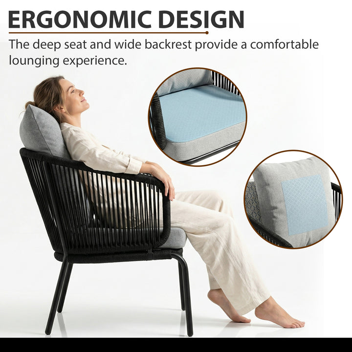 Luigi Outdoor Patio Seating Set 2 Chairs and 1 Table Set (Black) Braided & Rope