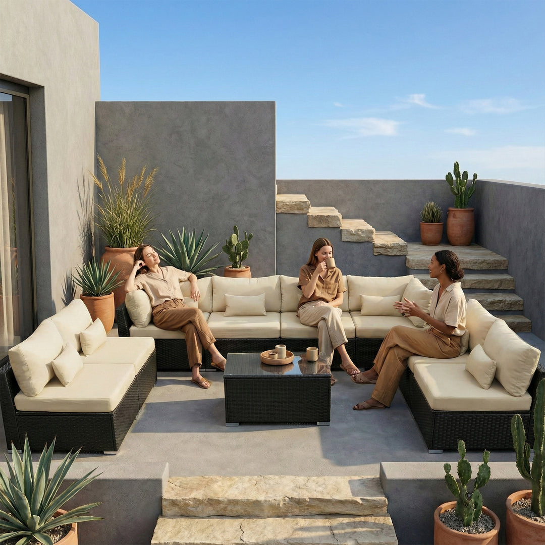 Aris Outdoor Garden Balcony Sofa Set 2 Double Seater, 4 Single seater 2 Double seater With 2 Center Table Set (Black)