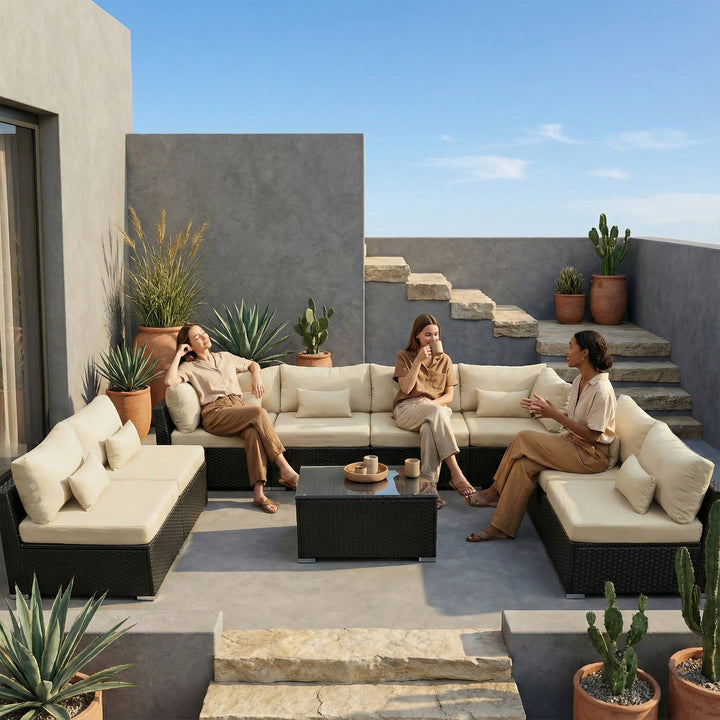 Aris Outdoor Garden Balcony Sofa Set 2 Double Seater, 4 Single seater 2 Double seater With 2 Center Table Set (Black)