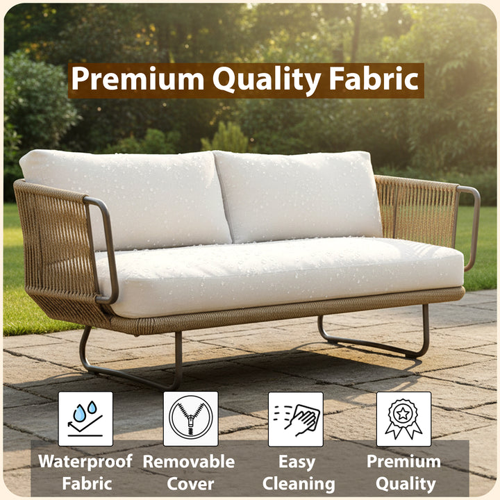 Elix Outdoor Sofa Set 2 Seater, 2 Single seater and 1 Center Table with ottoman (Beige) Braided & Rope