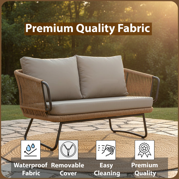 Pinon Outdoor Garden Balcony Sofa Set 2 Seater , 2 Single Seater 1 Center Table Set (Beige) Braided and Rope