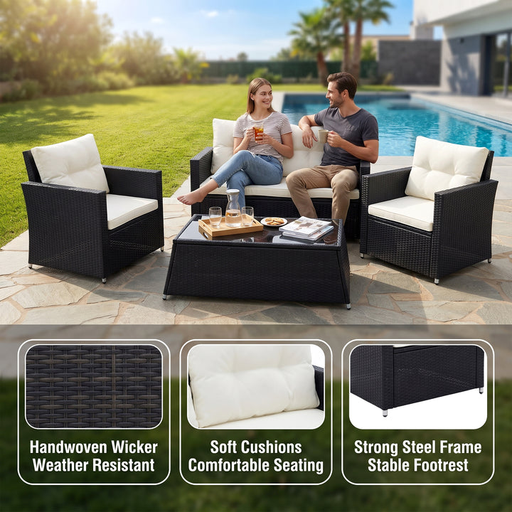 Moreau Outdoor Sofa Set 2 Seater, 2 Single seater and 1 Center Table (Black + White)