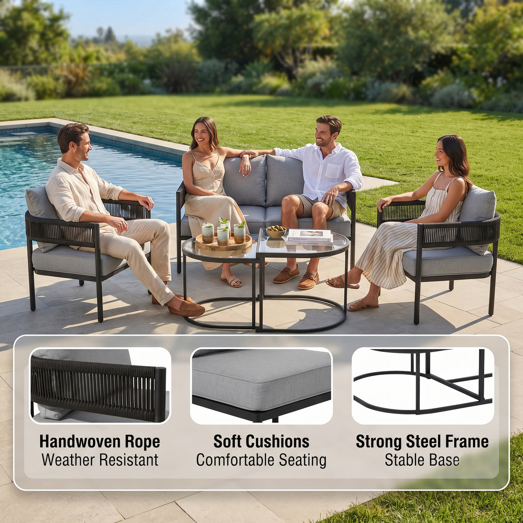 Perpetua Outdoor Sofa Set 2 Seater, 2 Single seater and 1 Center Table (Black)