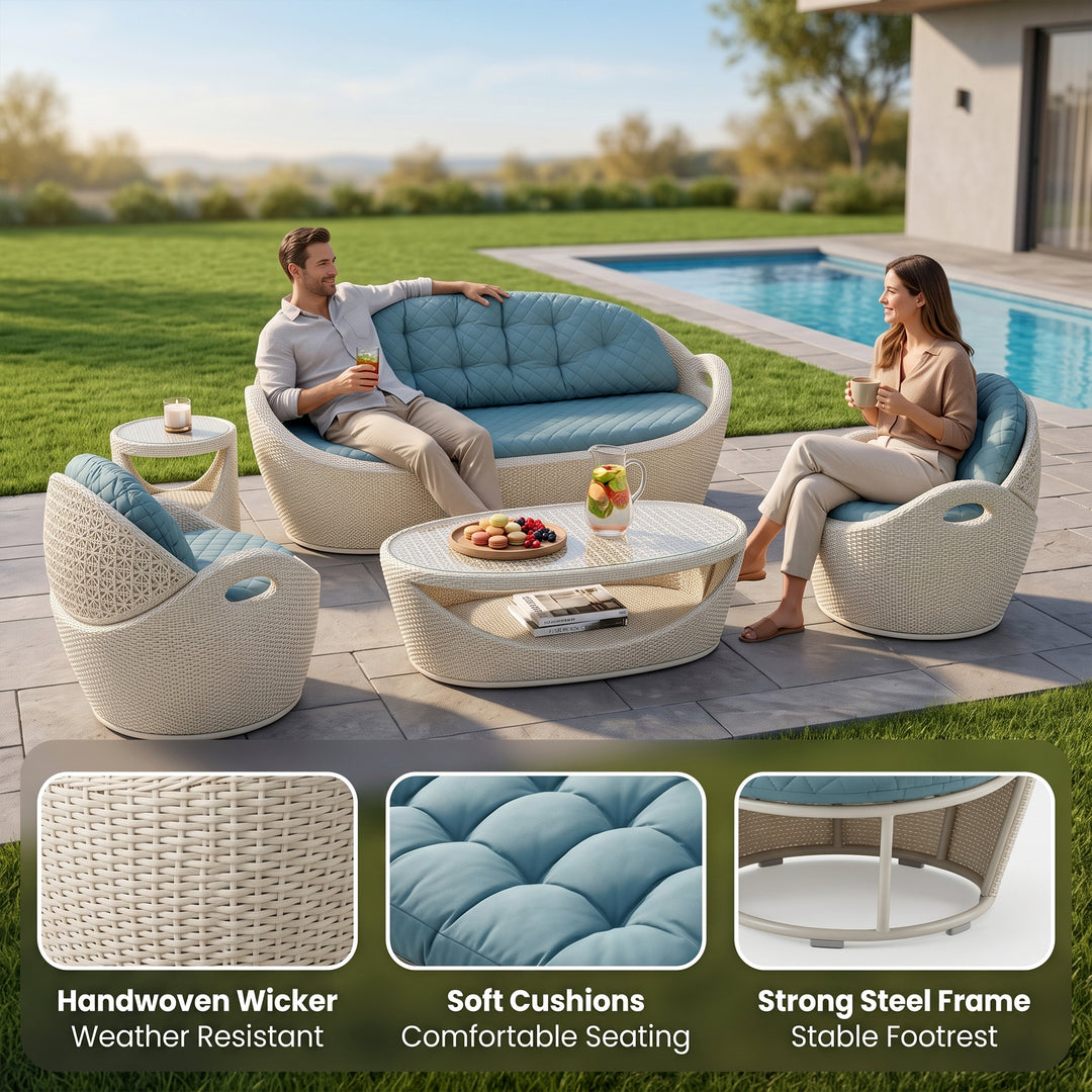 Crocetta Outdoor Sofa Set 3 Seater , 2 Single seater and 1 Center Table (White)