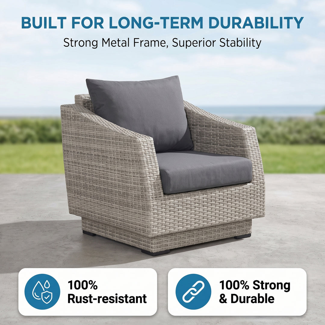 Floriana Outdoor Patio Sofa Set 3 Seater, 2 Single Seater , 2 Footstool , 1 Side table and 1 Center Table (Silver)