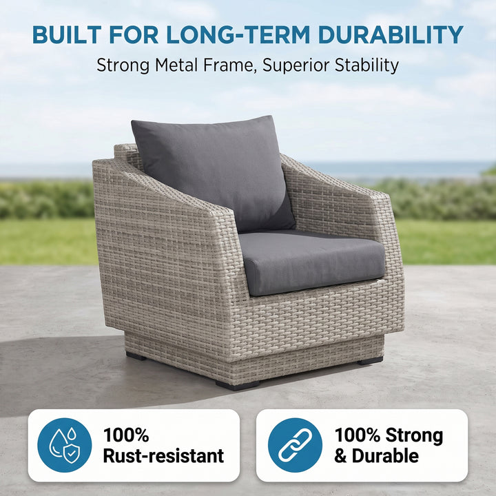 Floriana Outdoor Patio Sofa Set 3 Seater, 2 Single Seater , 2 Footstool , 1 Side table and 1 Center Table (Silver)