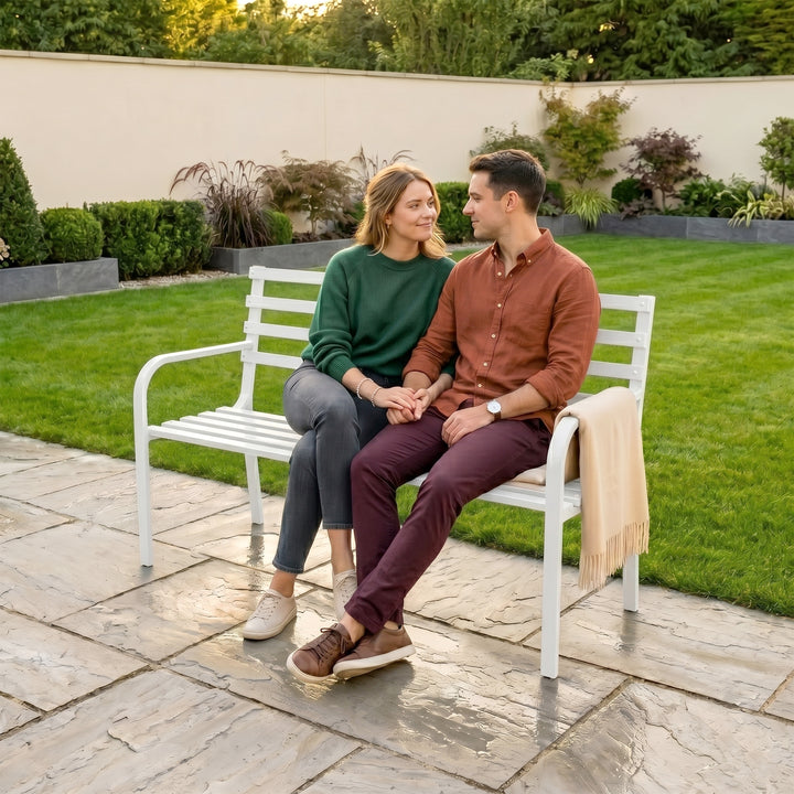 Unity Metal 3 Seater Garden Bench for Outdoor Park - (White)