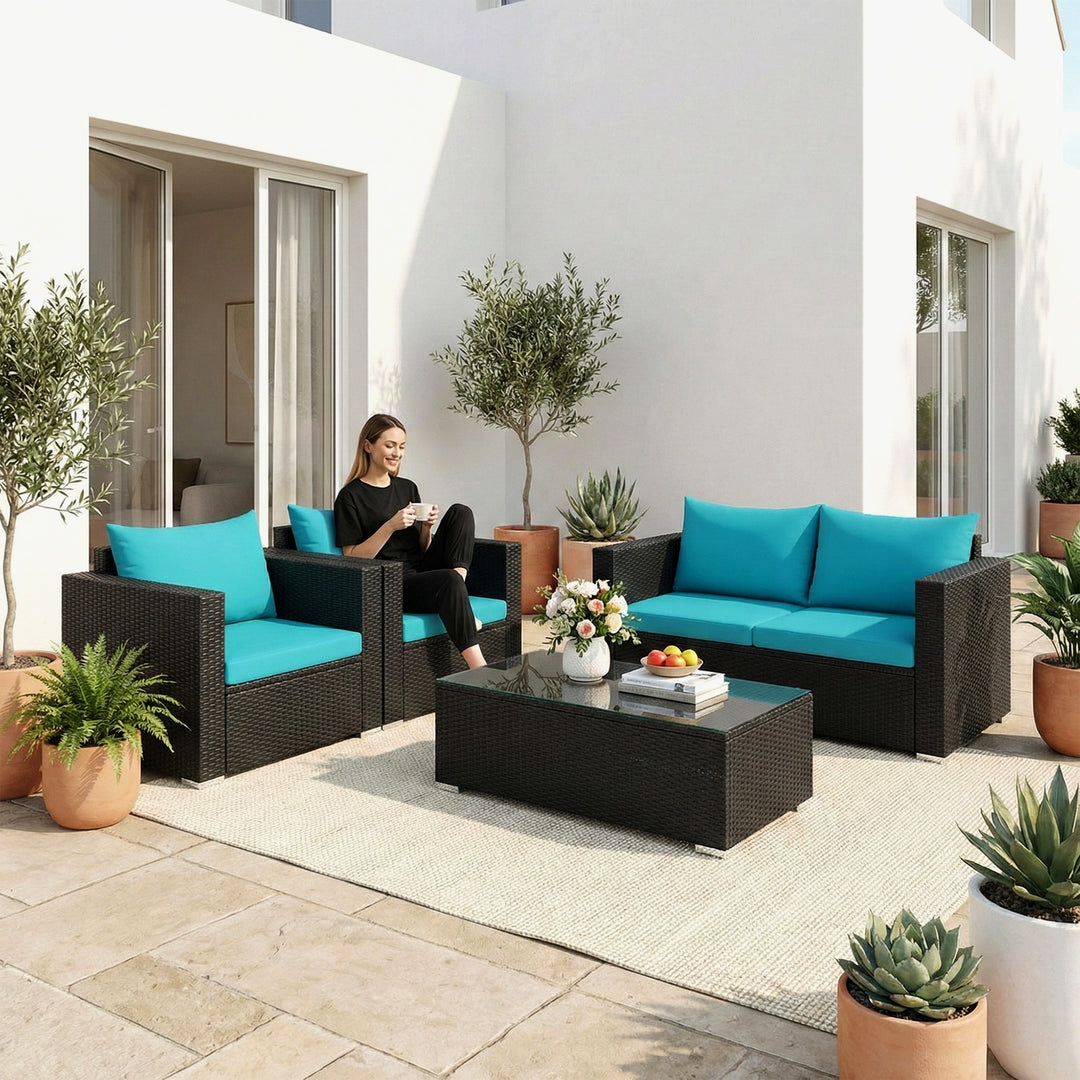Carcamo Outdoor Sofa Set 2 Seater, 2 Single seater and 1 Center Table (Blue)