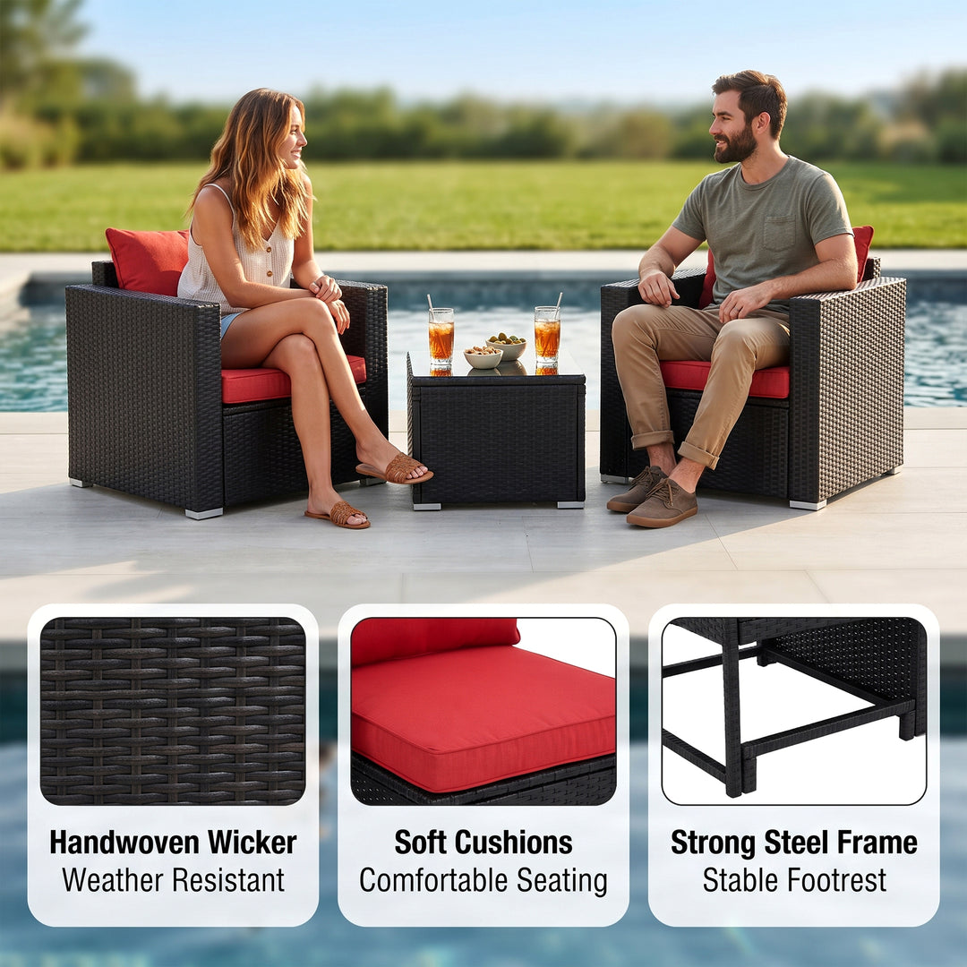 Monaldo Outdoor Sofa Set 2 Single seater and 1 Center Table (Black + Red)