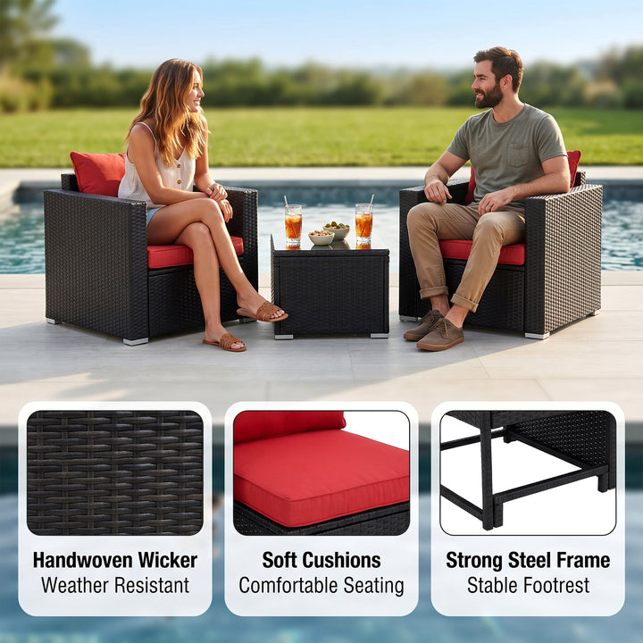 Monaldo Outdoor Sofa Set 2 Single seater and 1 Center Table (Black + Red)