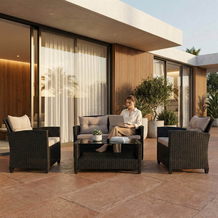 Amada Outdoor Sofa Set 2 Seater , 2 Single seater and 1 Center Table Set (Brown)