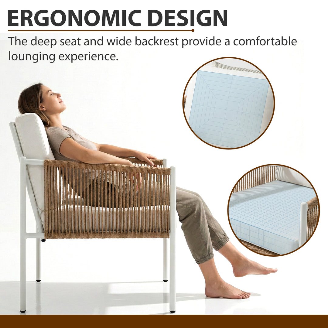 Oreva Outdoor Patio Seating Set 2 Chairs and 1 Table Set (Beige) Braided & Rope