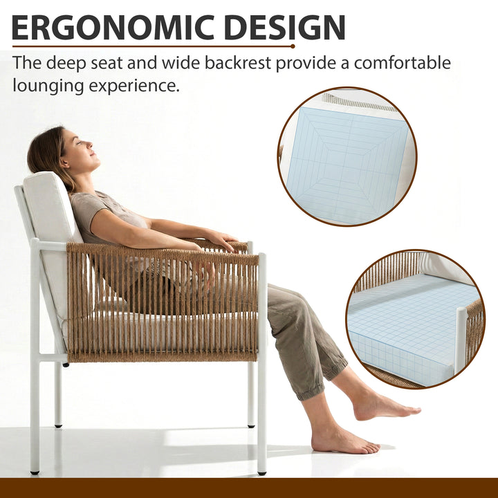 Oreva Outdoor Patio Seating Set 2 Chairs and 1 Table Set (Beige) Braided & Rope