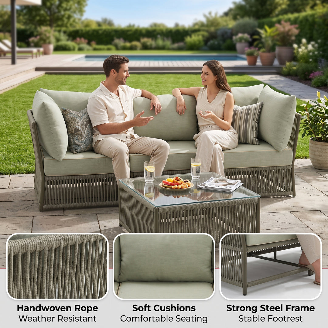 Chiquita Outdoor Sofa Set 6 Seater and 1 Center Table Set Braided & Rope