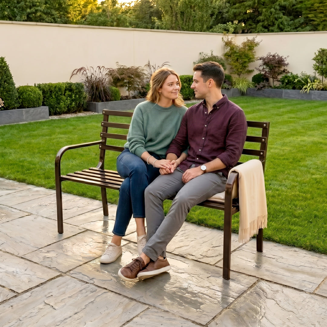 Bean Metal 3 Seater Garden Bench for Outdoor Park - (Brown)