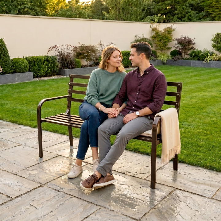 Bean Metal 3 Seater Garden Bench for Outdoor Park - (Brown)