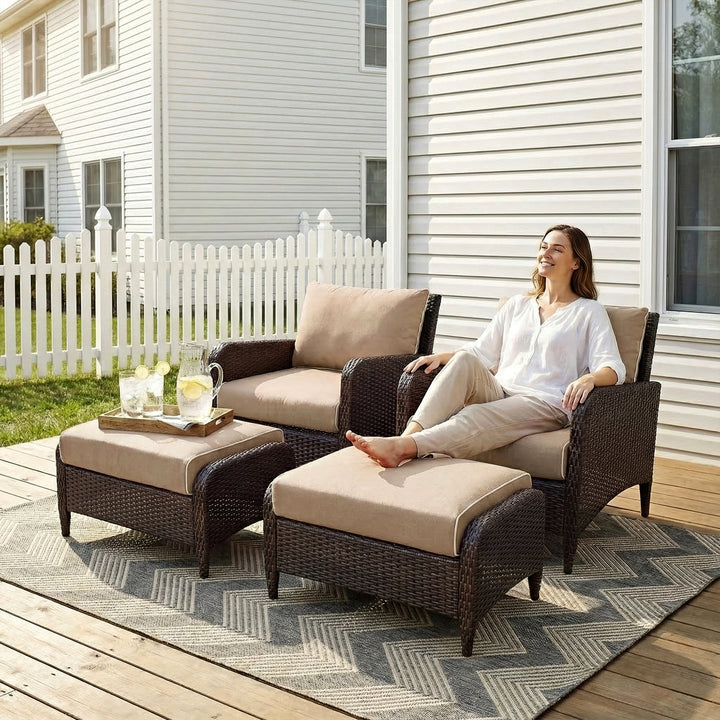 Eclore Outdoor Sofa Set  2 Single seater with 2 ottoman  (Brown)