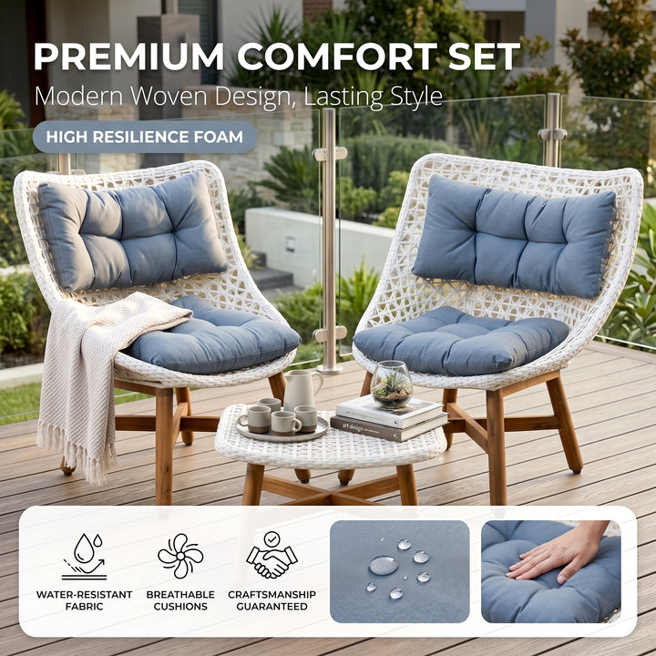 Areo Outdoor Patio Seating Set 2 Chairs and 1 table Set (White)