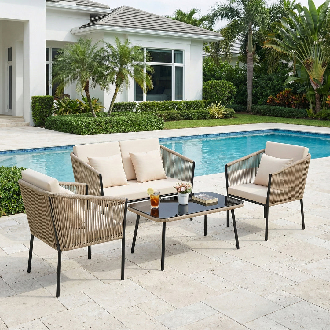 Parna Outdoor Garden Balcony Sofa Set 2 Seater , 2 Single Seater 1 Center Table Set Braided and Rope