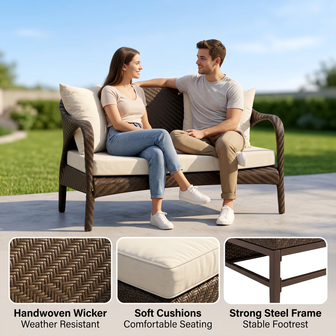 Kanva Outdoor 2 Seater Sofa (Dark Brown +Beige)