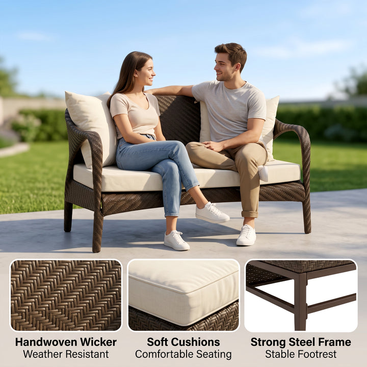 Kanva Outdoor 2 Seater Sofa (Dark Brown +Beige)