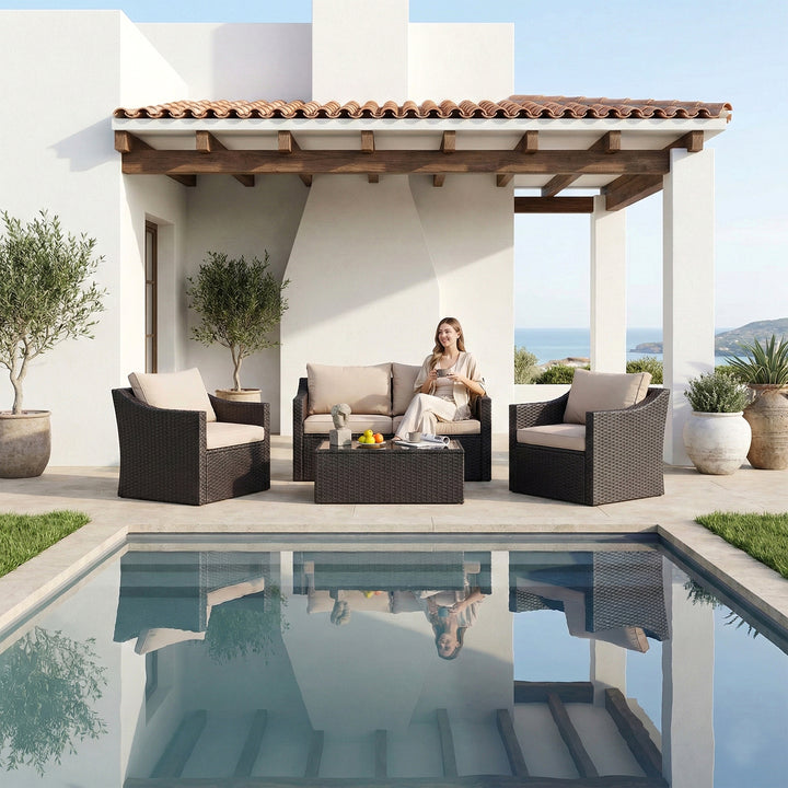 GRAVITO Outdoor Sofa Set 2 Seater, 2 Single seater and 1 Center Table (Brown)