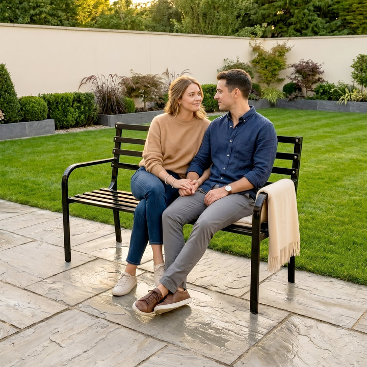Faam Metal 3 Seater Garden Bench for Outdoor Park - (Black)