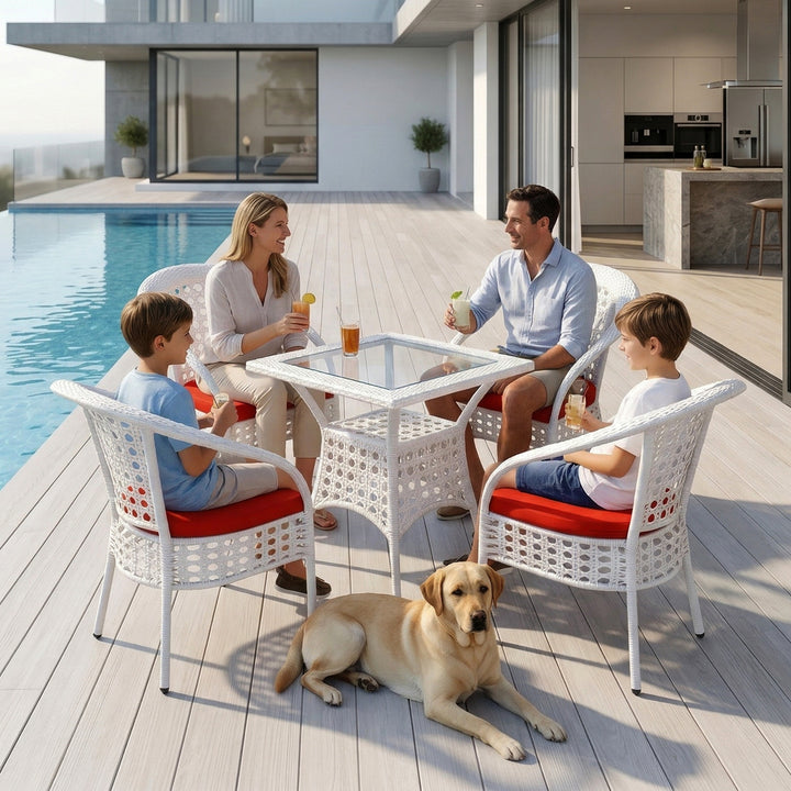 Koiki Outdoor Patio Seating Set 4 Chairs and 1 Table Set (White)