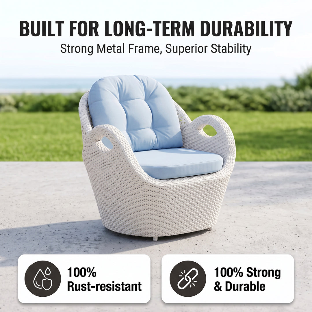 Alush Outdoor Sofa Set 3 Seater , 2 Single seater and 1 Center Table (White)