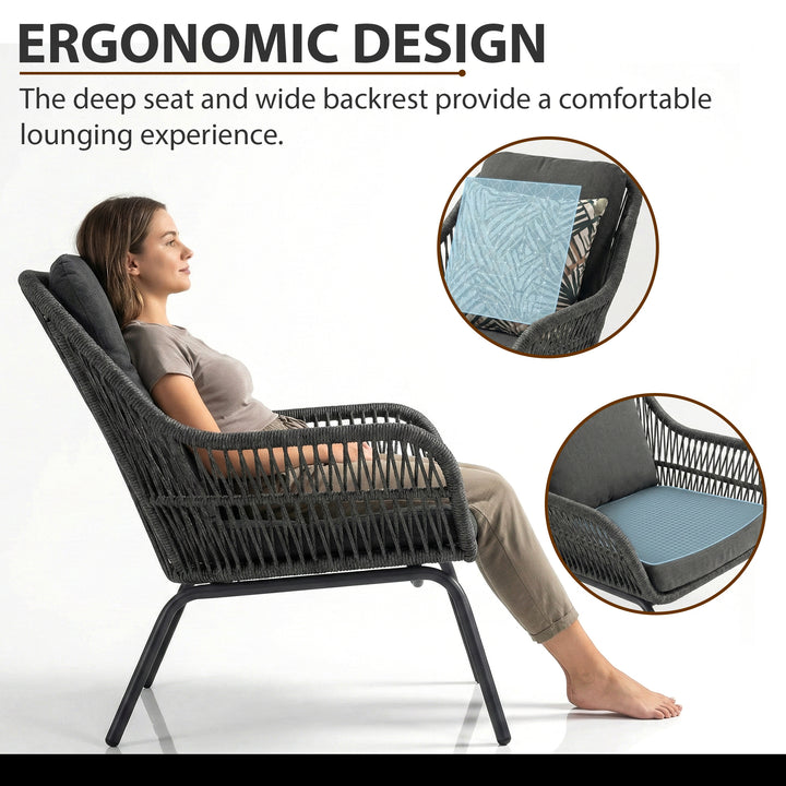 Pillar Outdoor Patio Seating Set 2 Chairs and 1 Table Set (Dark Grey) Braided & Rope