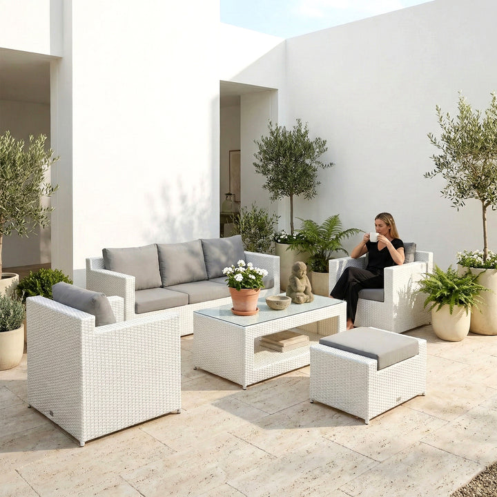 Nicholas Outdoor Sofa Set 3 Seater , 2 Single seater With Ottoman and 1 Center Table Set (White)