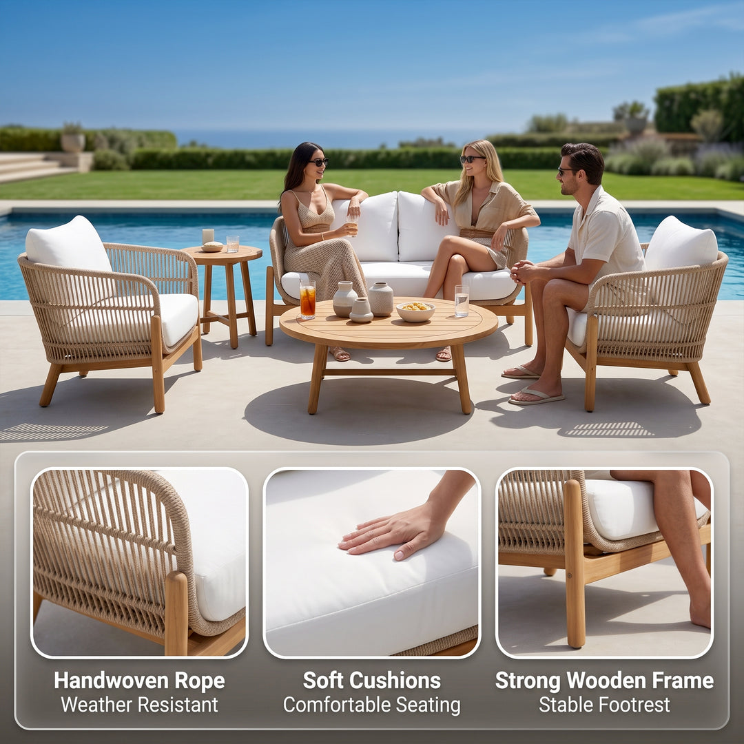 Apolo Outdoor Sofa Set 2 Seater , 2 Single seater , 1 Side table and 1 Center Table (Beige)