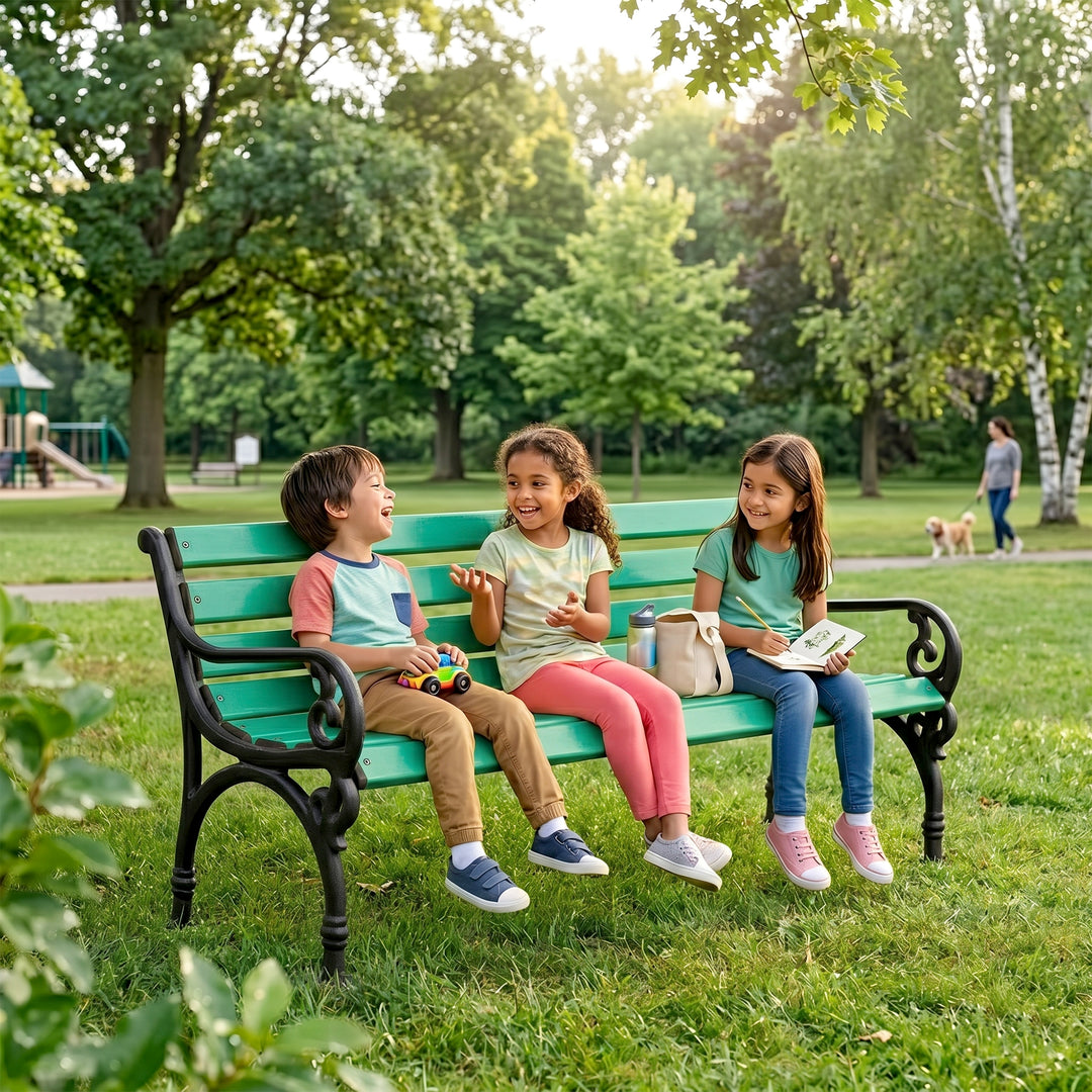 Brin Cast Iron 3 Seater FRP Garden Bench for Outdoor Park - (Black + Green)