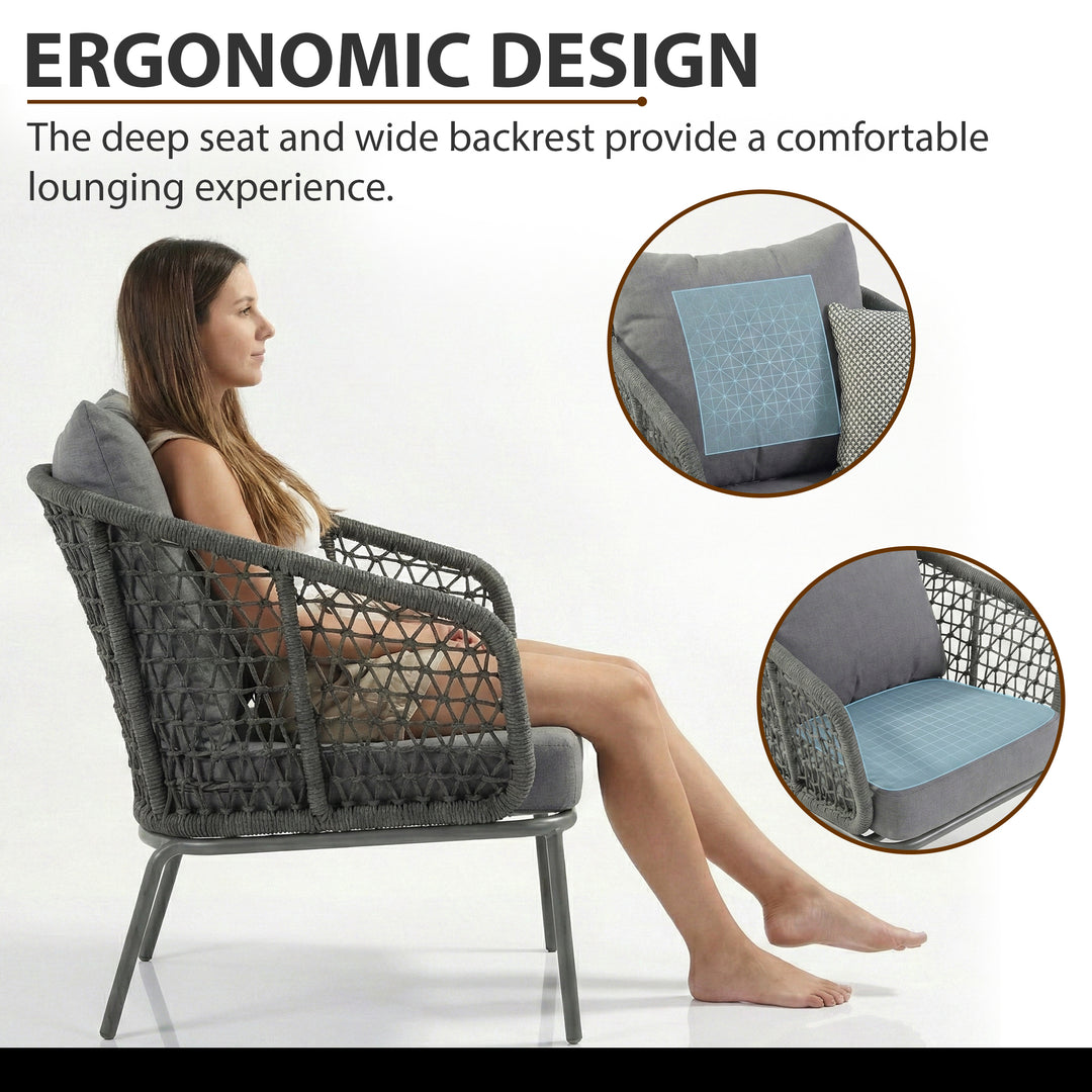 Filix Outdoor Patio Seating Set 2 Chairs and 1 Table Set (Grey) Braided & Rope