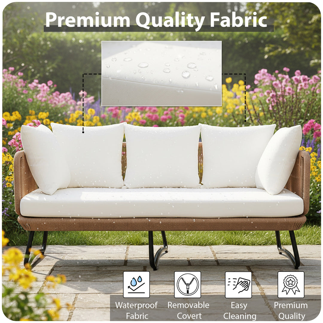 Kuub Outdoor Sofa Set 3 Seater, 2 Single seater,2 Ottoman(Tan)