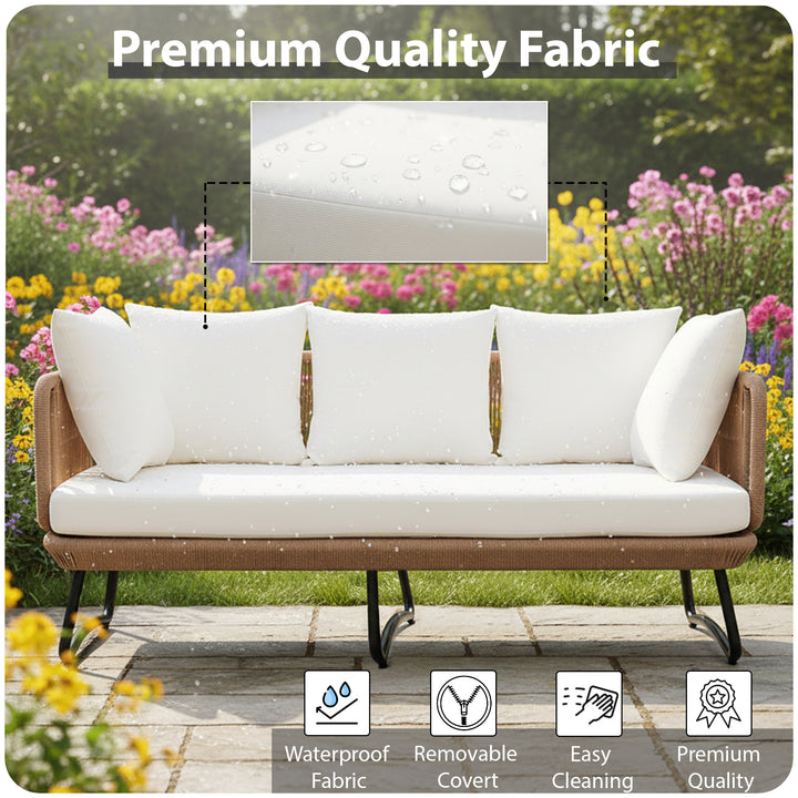 Kuub Outdoor Sofa Set 3 Seater, 2 Single seater,2 Ottoman(Beige) Braided and Rope