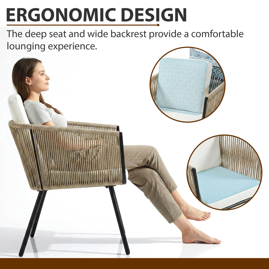 Rapid Outdoor Patio Seating Set 2 Chairs and 1 Table Set (Cream) Braided & Rope