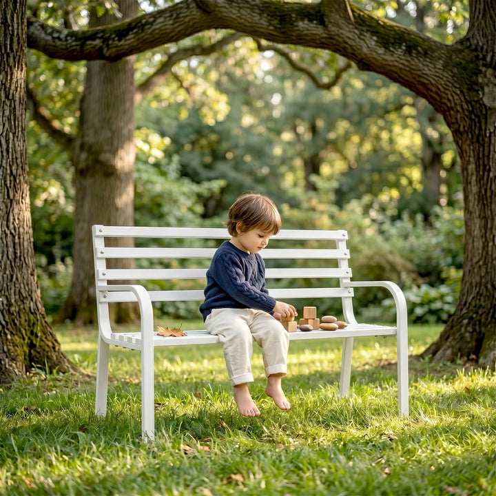 Boho Metal 2 Seater Garden Bench for Outdoor Park - (White)