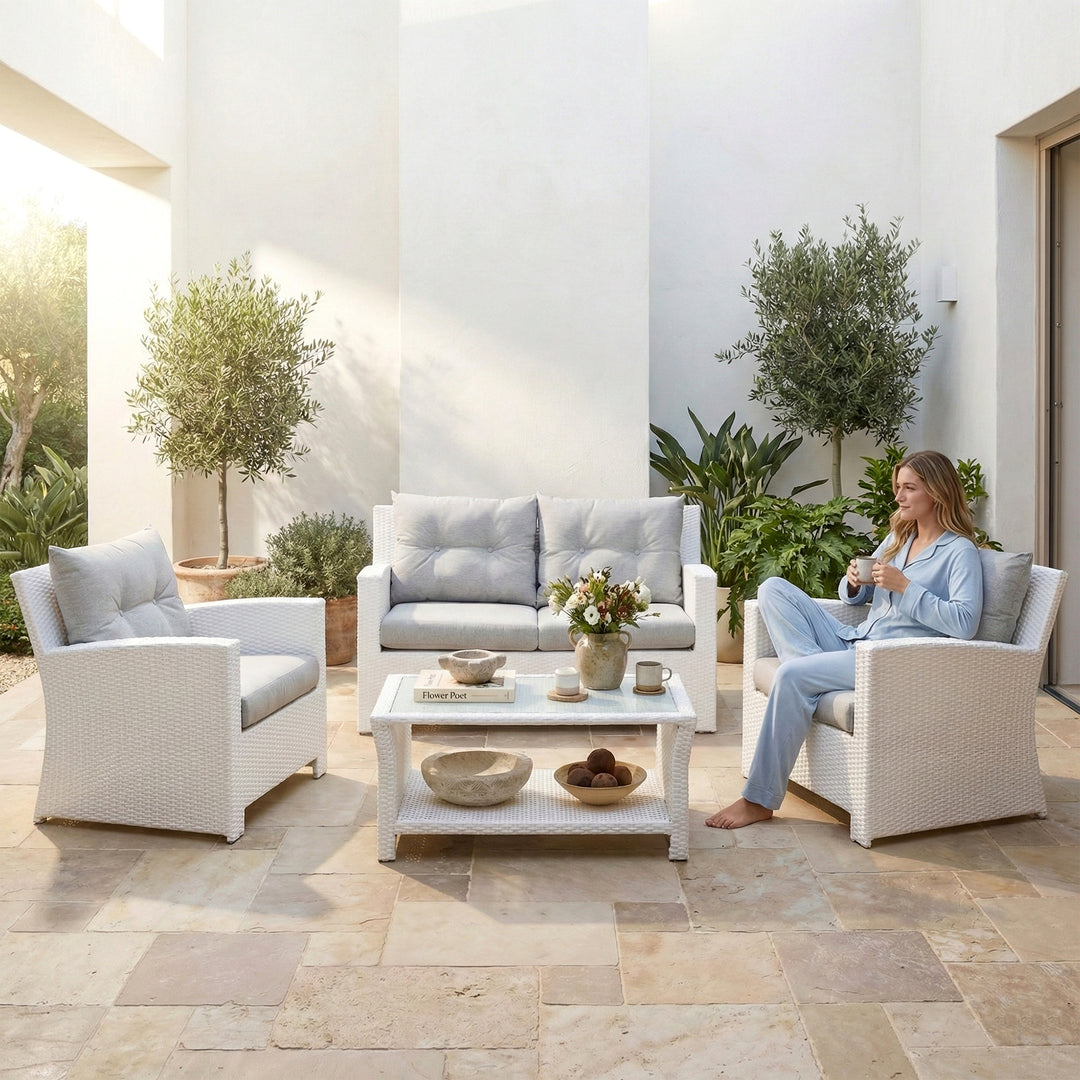 Adara Outdoor Sofa Set 2 Seater, 2 Single seater and 1 Center Table (White)